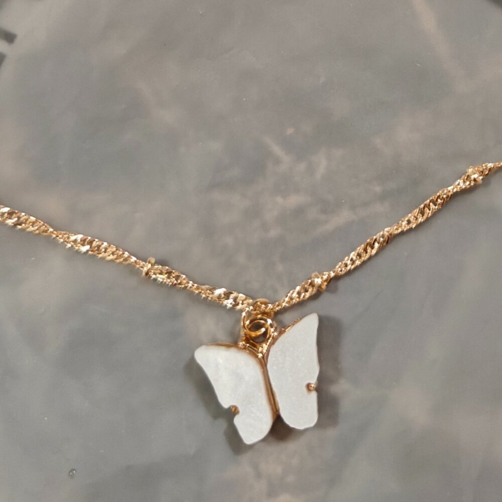 White Butterfly Necklace on Gold Plated Chain